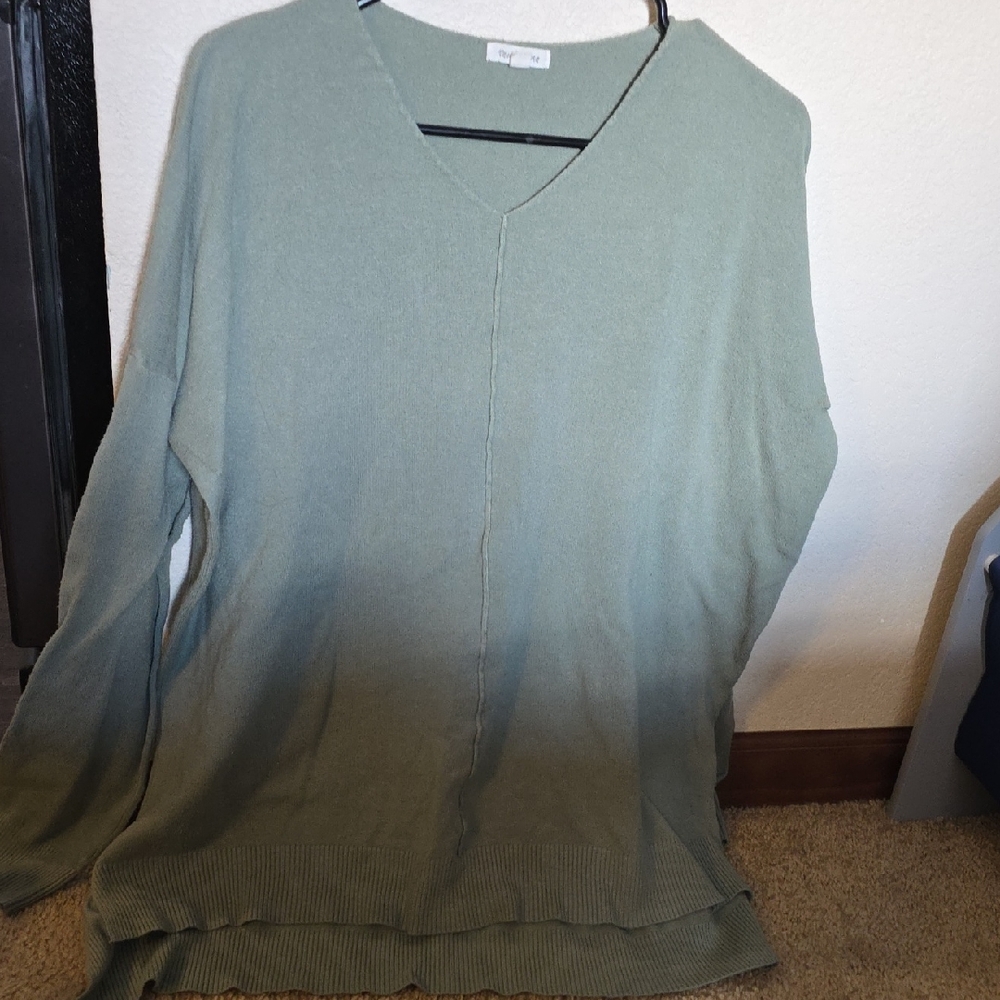 Tea n Rose Sage V-Neck Sweater